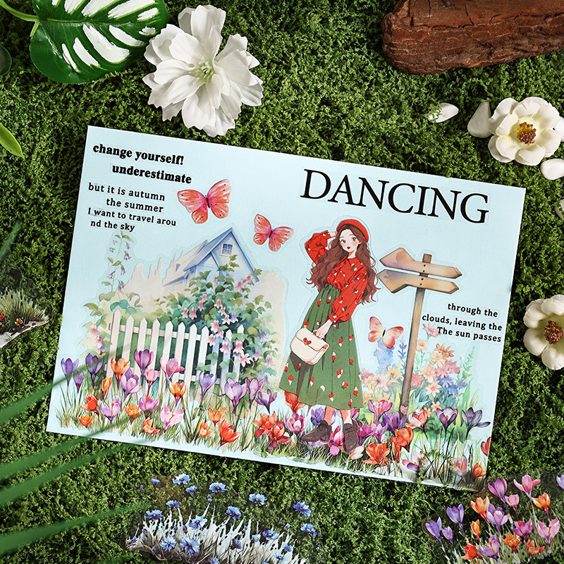 Luye Fangzong Series Paquete de papel adhesivo impermeable PET 20 hojas en flores retro Planta verde carpa de mano pegatinas decorativas de paisajismo