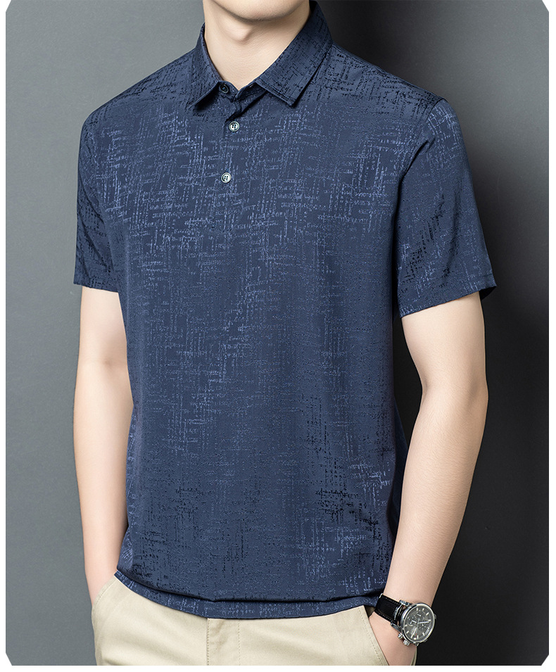 Áo polo nam tay ngắn lụa Mulberry cao cấp cổ bẻ — Xám nhạt 26620 chi tiết 14