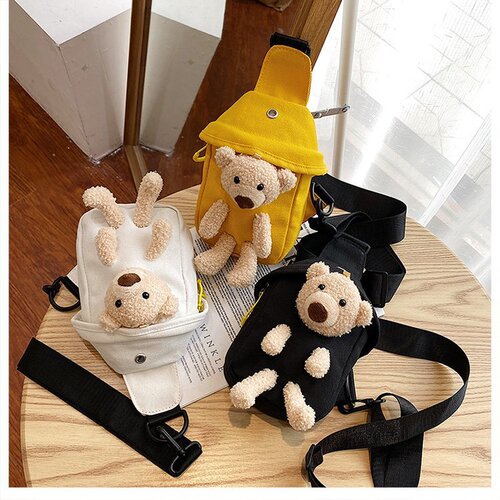 Popular Bear Canvas Bag 2024 New Trend Single Shoulder Crossbody Bag Cartoon Ins Cute Bag Cross-border Wholesale