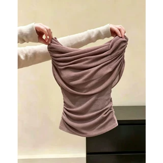独特漂亮烟熏粉一字领堆叠感针织衫女夏季新款清冷仙气别致小上衣
