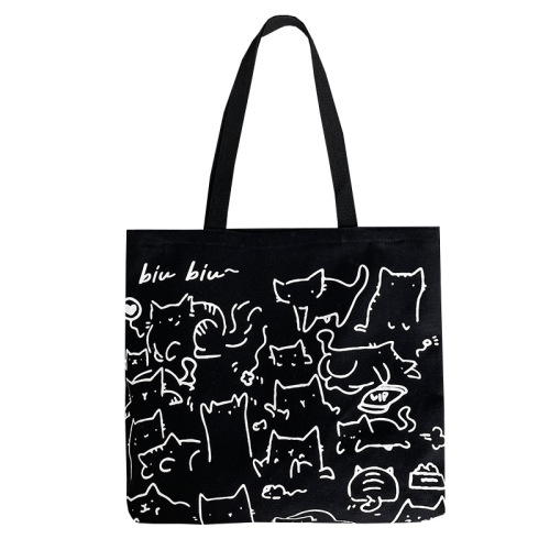 Art Design Cute Animal Hand-painted Illustration Shoulder Bag School Bag Literary Retro Large Capacity Canvas Bag for Women