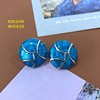 Factory live broadcast supply Mid -mysterious Blue color Byzantine style silver -needle earrings love stitching geometric earrings