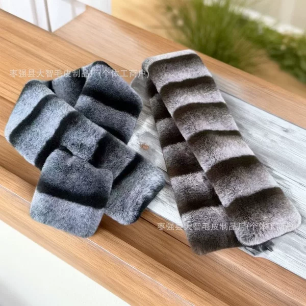 New cross-border faux rex rabbit fur double-sided scarf, warm for winter, custom-dyed gradient color, stylish and atmospheric chinchilla neck warmer