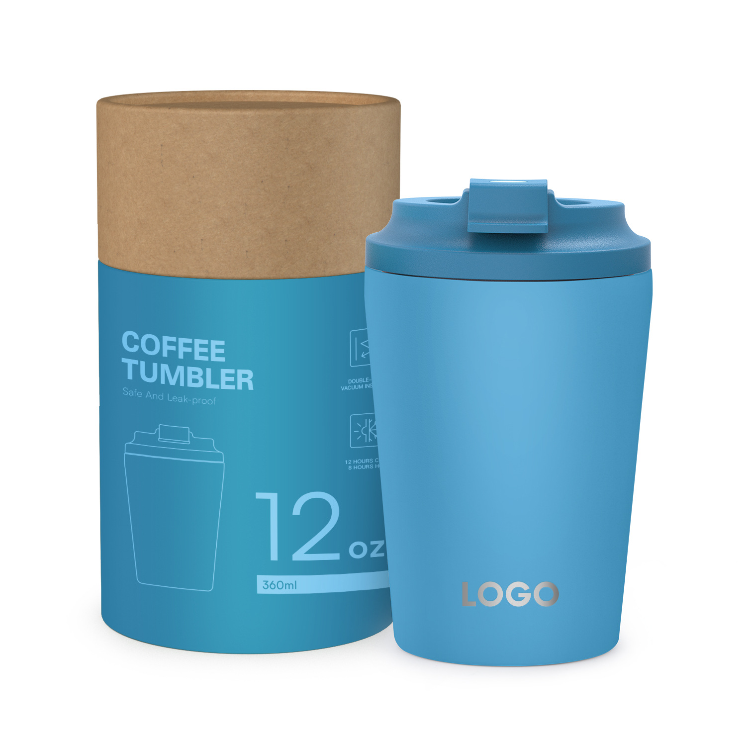 亚马逊新款304不锈钢咖啡杯定制 12oz双层便携翻片盖咖啡保温杯