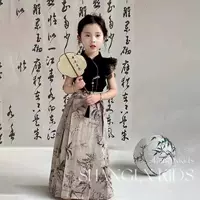 Комплект юбки Hanfu для девочек, лето 2024, новая высококачественная традиционная китайская детская юбка для маленьких девочек.