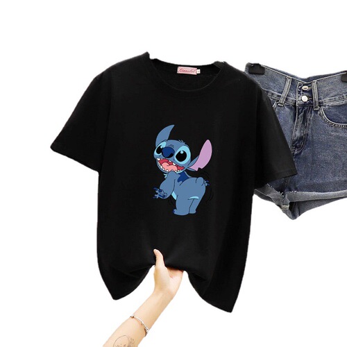 Women's Summer Short Sleeve T-Shirt, Korean Style, Cartoon Print Student Top, Instagram Friendship Style