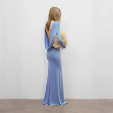 秋季时尚欧美晚礼服速卖通国际站爆款长款性感大露背修身连衣裙女