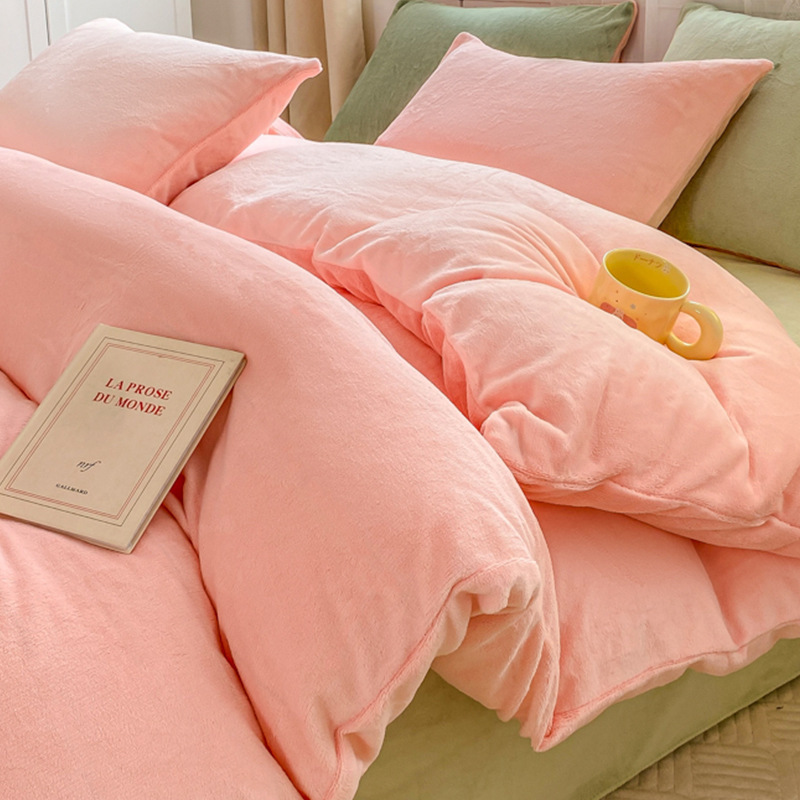 Otoño e invierno engrosado leche cama de cuatro piezas conjunto de coral cubierta de edredón de flanel doble sábanas de tres piezas conjunto