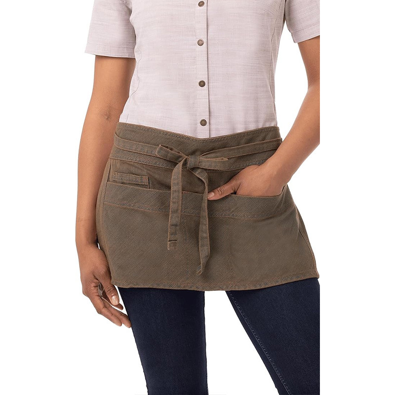 Delantal transfronterizo de media longitud, lona, comida occidental, café, restaurante, camarero, ropa de trabajo, delantal corto para hombres y mujeres, LOGOTIPO personalizado