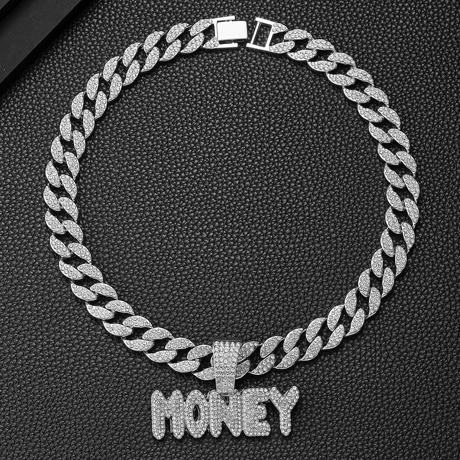 Nicho para hombres aleación ecológica hip-hop calles viento lleno de letras de cadena MONEY personalidad masculina collar cubano