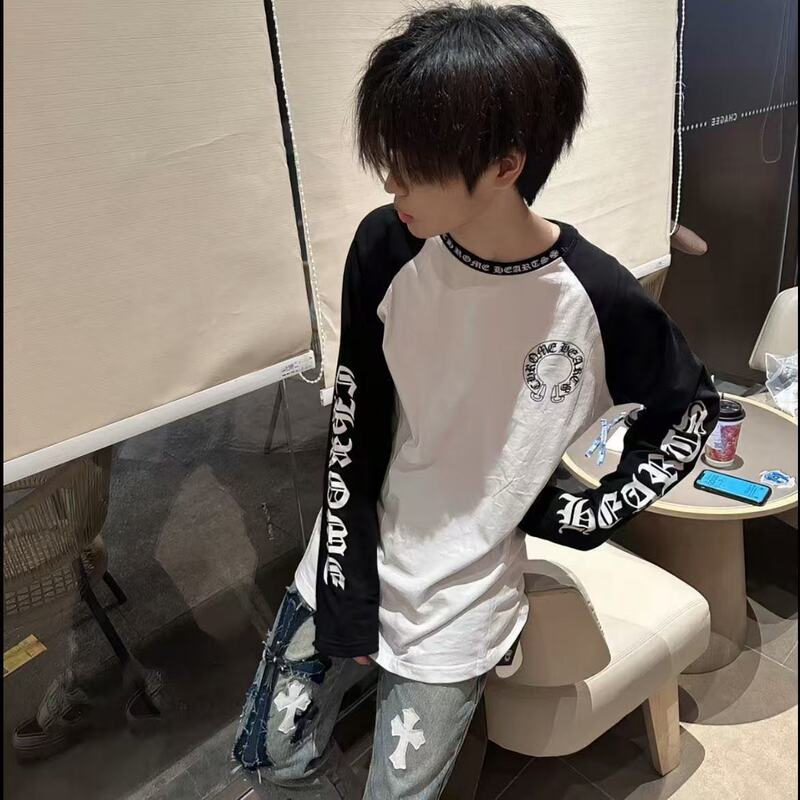 100% Pure Cotton Ins American Trendy Brand Design Letter Long-Sleeved T-Shirt for Men and Women High Street Niche Bf Versatile Student Top