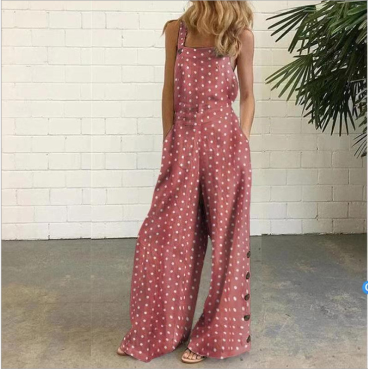 button printed sling backless wide-leg waist jumpsuit-Multicolor NSFH132924