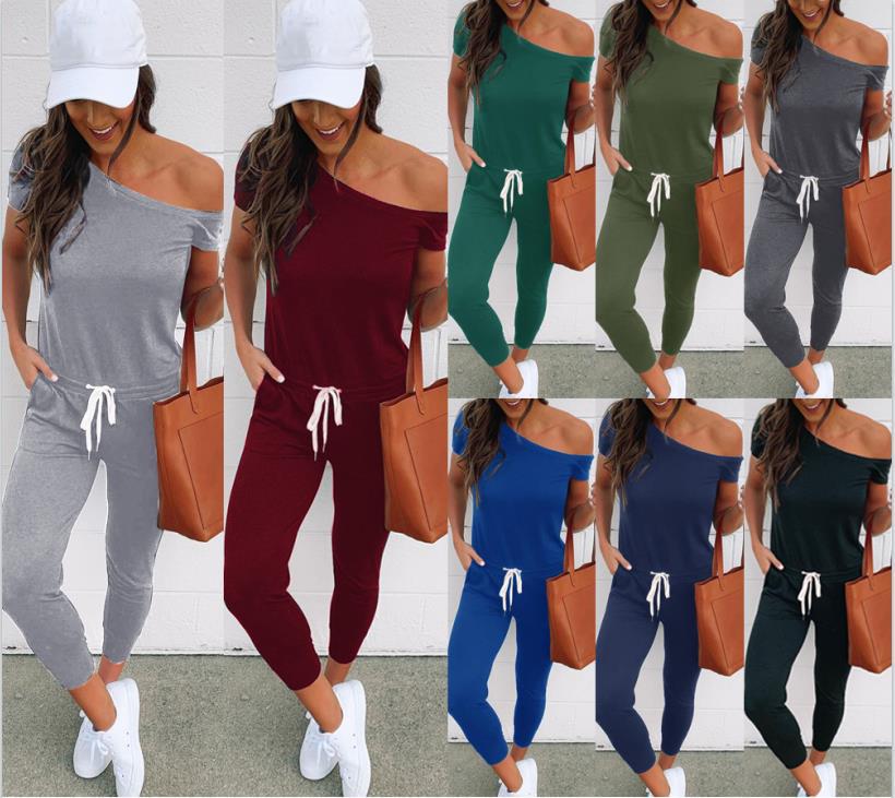 Women's Off-shoulder Jumpsuit With Pockets And Lace-up Details_voghion.com
