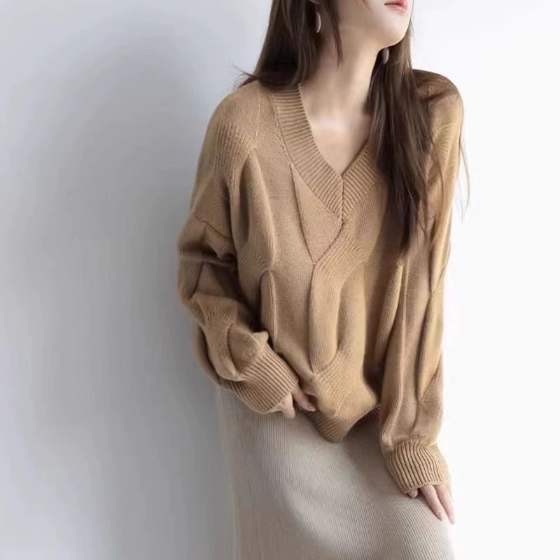 Демисезонный sexy модный вязаный шерстяной свитер, V-образный вырез