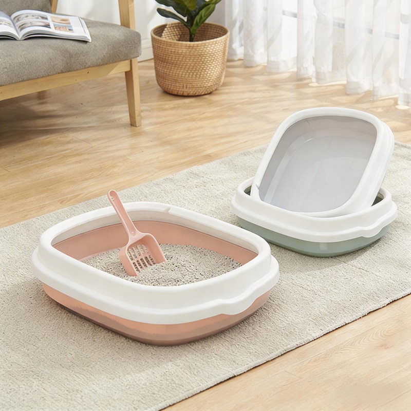 Caja de arena para gatos ovalada de alta pared, semicerrada y antisalpicaduras, al por mayor y en stock, con pala incluida, suministro directo de fábrica.