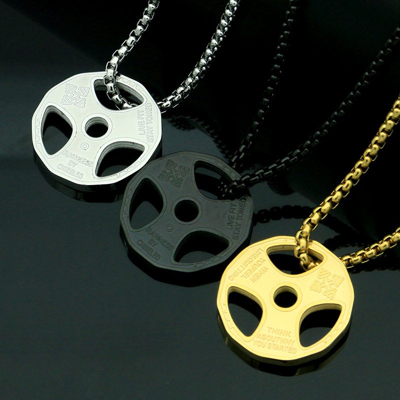Crow European and American fitness dumbbell piece Sports barbell necklace men's Tide brand pendant titanium steel jewelry wholesale