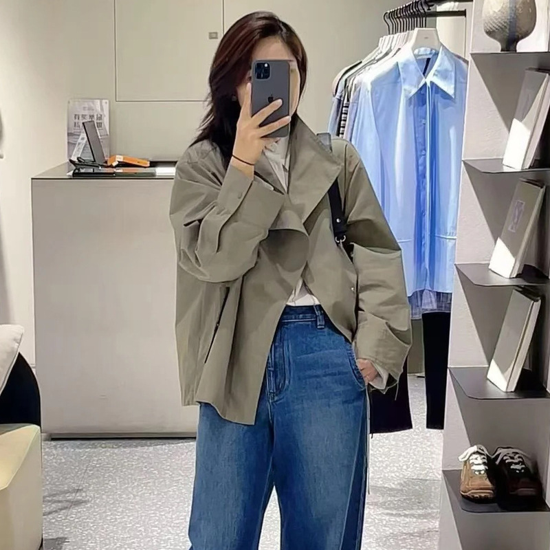 LS商场同款棉质宽松立领夹克外套女 2025年秋季新款纯色风衣上衣|undefined