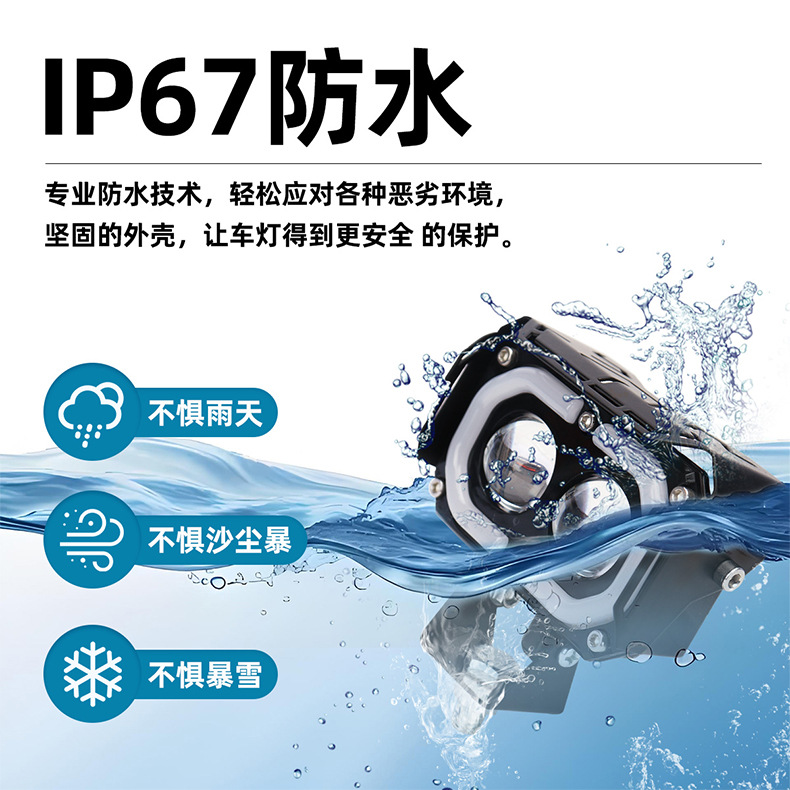 High-Brightness Motorcycle Electric Vehicle External Double-Eye Spotlight White and Yellow Two-Color Rgb Aperture Headlight Modified Car Light