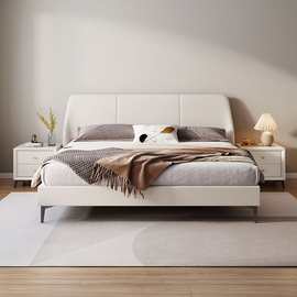 现代简约主卧床轻奢意式1.5米床主卧双人床1.8米高档实木纳帕皮床