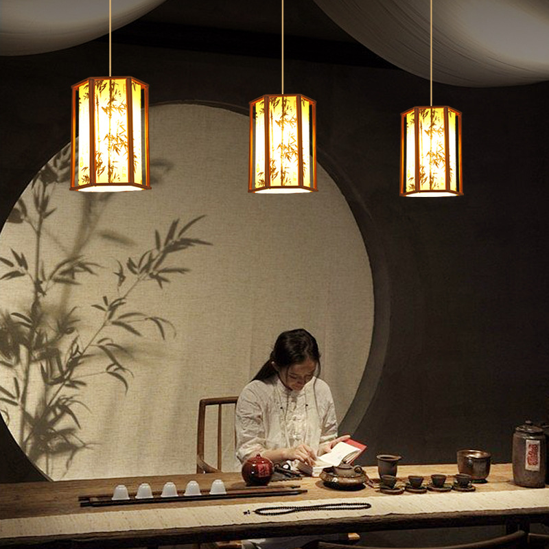 Lámpara de bambú cama y desayuno japonés antiguo linterna bambú arte personalizado creativo lámparas restaurante chino casa té Zen iluminación