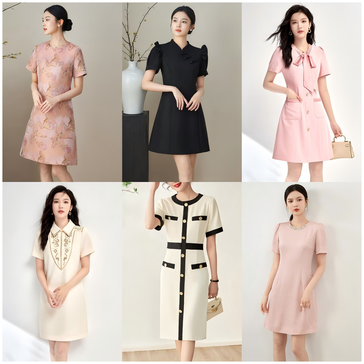 Đầm suông nữ midi mùa hè tay ngắn — 2415306 - Đen