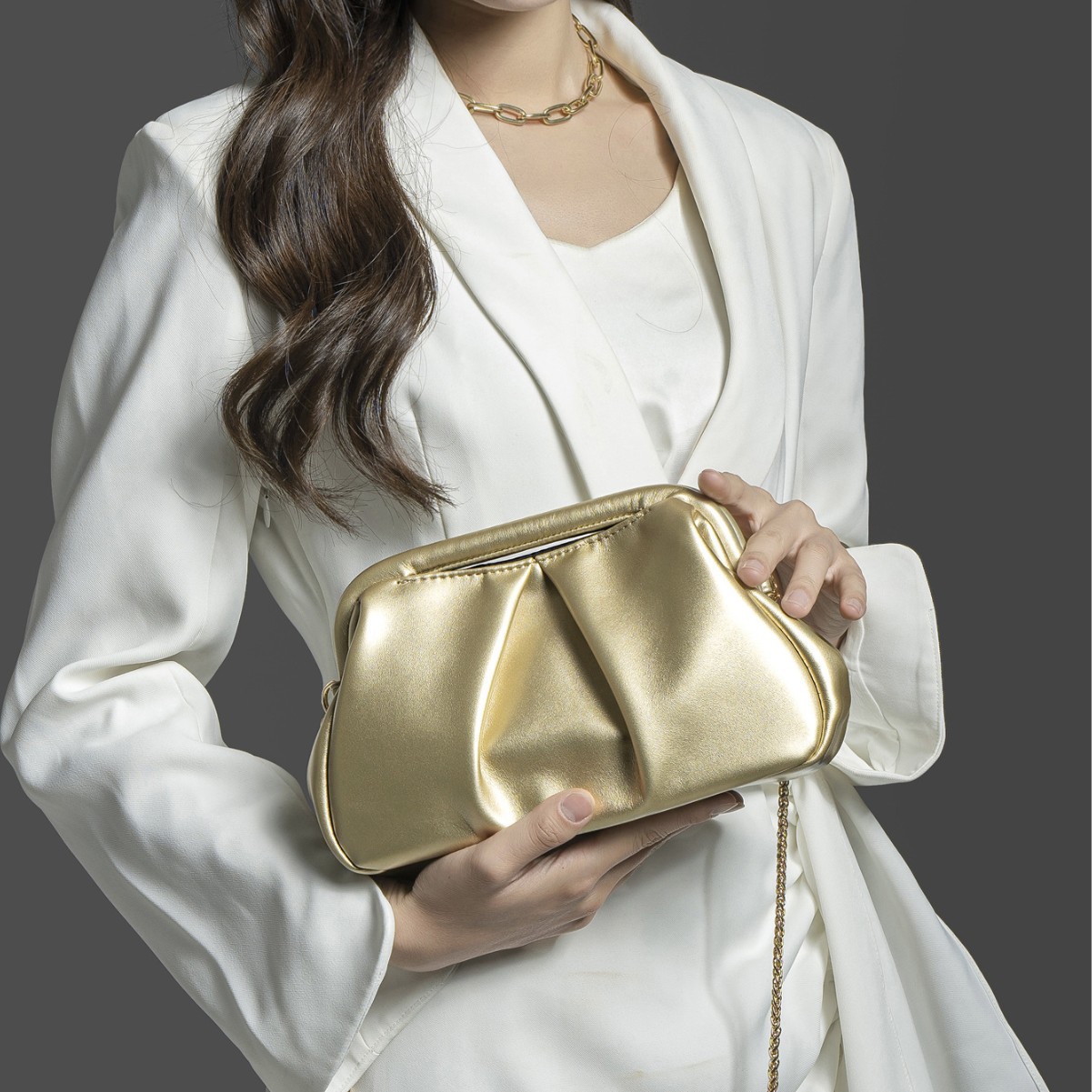 2025 New Cross-Border Women's Chain Shoulder Crossbody Bag Clasp Evening Clutch Gold Handbag - Thumbnail 3