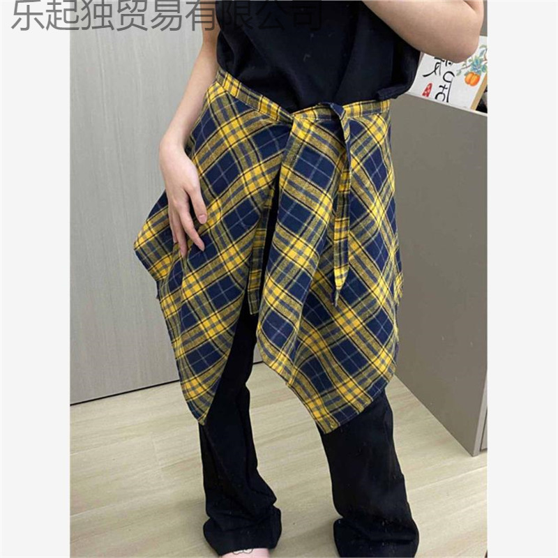芸術的なチェック柄のヒップホップダンス用カーテン、ワンピースエプロン付き、JKチェック柄ダンスアクセサリー、レトロなチェック柄、ハンサムで多用途|undefined