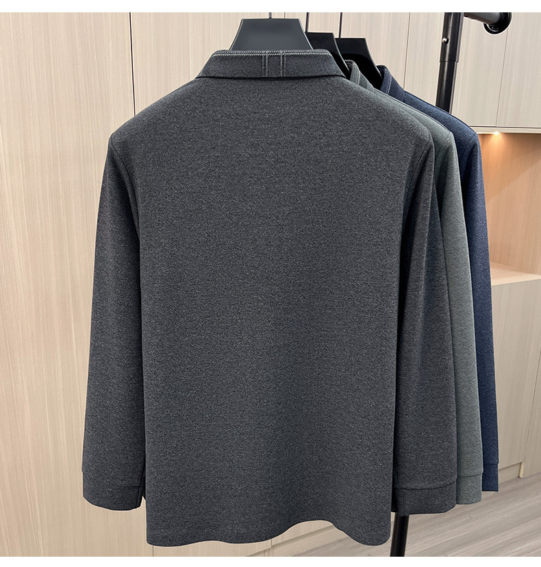 Áo polo nam dài tay cổ bẻ phong cách trung niên — Màu xanh da trời chi tiết 7