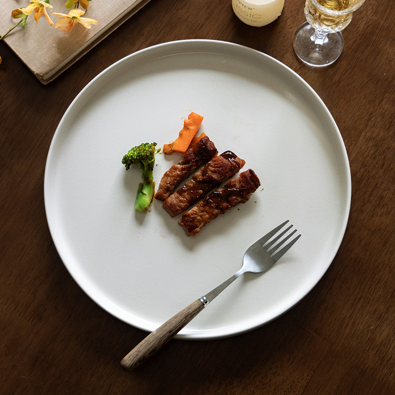 Plato de color sólido mate Plato de carne Plato de restaurante occidental de estilo retro Plato para el hogar Plato grande al por mayor Plato de restaurante Plato plano