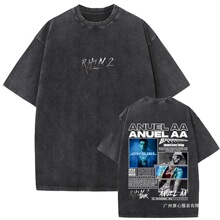 Washed Vintage Rapper Anuel AA Rhlm 2 Tour T-shirt Men Women