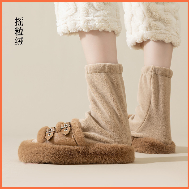 Creative New Polar Fleece Sleeping Socks Pure Color Fashionable Autumn and Winter Thickeneded Warm Socks One Piece Soft Women's Socks