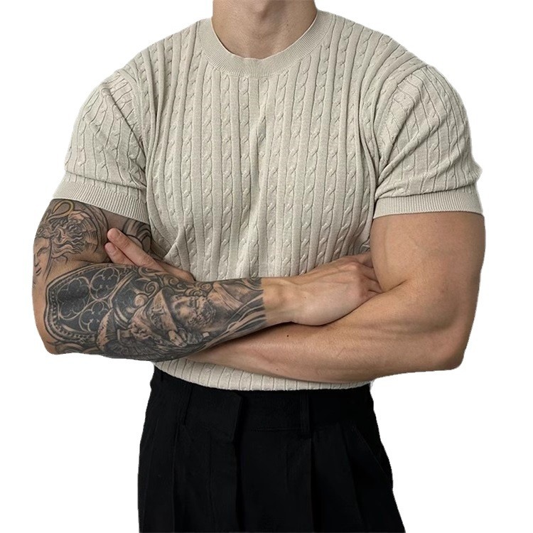 Summer thin knitted sweater with a round collar