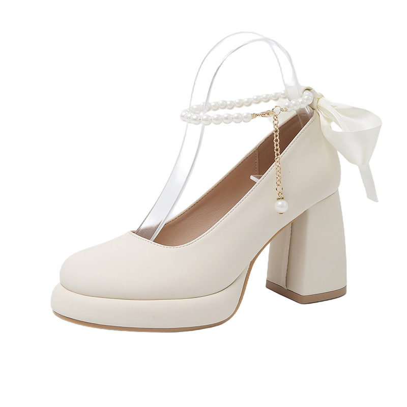 Mary Jane Wedding Shoes para mujer, plataforma impermeable, pies no cansados, tacones altos, dama de honor, novia, vestido de novia, tacón grueso francés, zapatos cuadrados, primavera