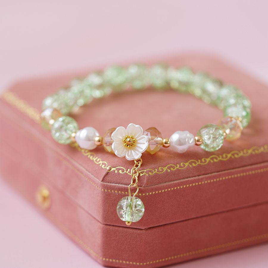 thumbnail image 1 of Pulsera de perlas de color rojo con red de flores pequeñas, pulsera de cristal para estudiante Mori para mujer, versión coreana, joyería de nicho simple 881C verde, 1 of 2