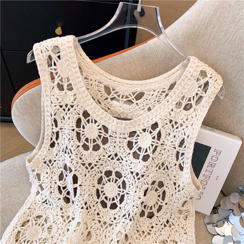 Вырезанный крючок с кисточками жилет женский летний без рукавов короткий жилет блузка
