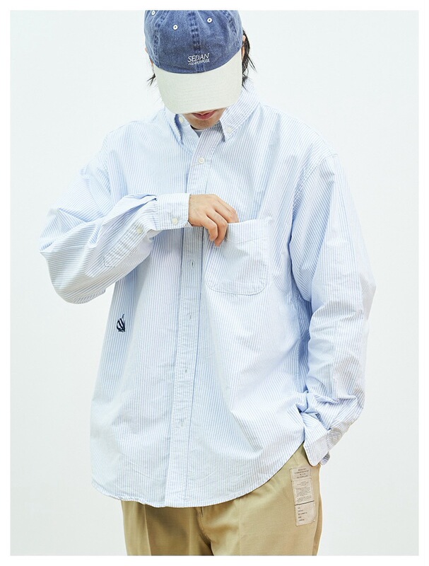 High quality NAUTICA Hasegawa super loose striped lapel shirt cityboy Japanese retro casual shirt