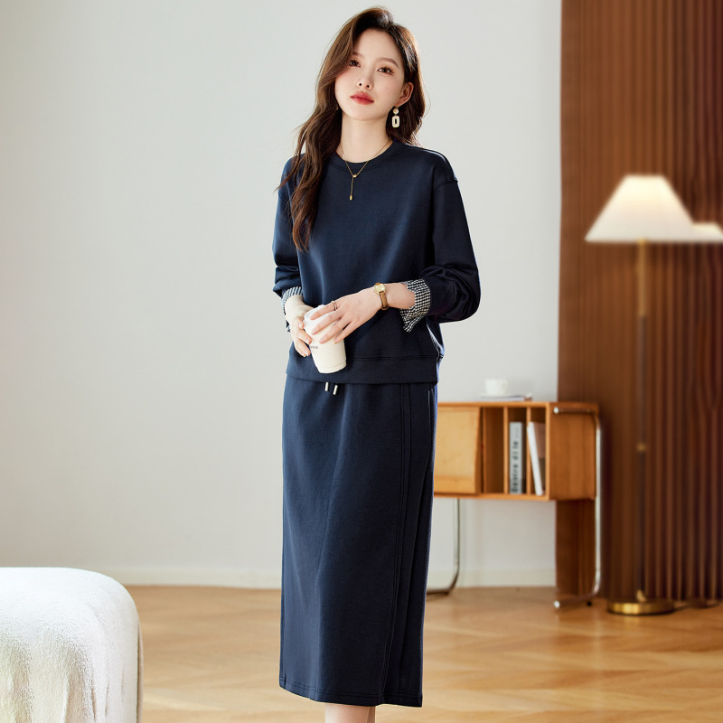 时尚休闲灰色运动装套装女2025新款秋季高级感上衣卫衣半身裙|undefined