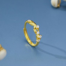 爱神花环花卉金色开口戒指女时尚气质百搭简约个性连理枝食指戒子