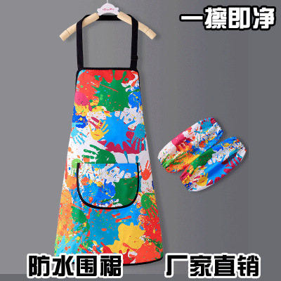 儿童围裙印制logo美术生专用画画衣绘画防水厨房幼儿园印字厂家|ru