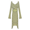 Long sleeved hollow slim fit irregular dress