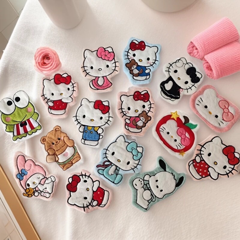 Cute Hello Kitty Cartoon Coral Velvet Hand Towel, Quick-Drying Towel for Washing Hands, Bathroom and Kitchen Hanging Rag