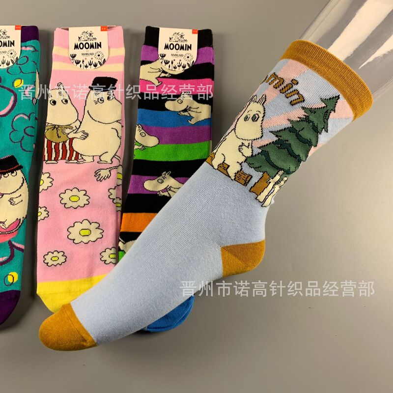 New Nordic Finnish Cartoon Mumin Yamei Pattern Mid-Socks Women's Casual Combed Cotton Mid-Socks for Hair