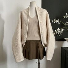 热巴同款落肩宽松蝙蝠袖羊毛保暖呢子上衣松驰感斗蓬式短外套
