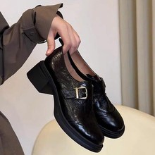 羊皮版~复古皮带扣深口乐福鞋女简约通勤粗跟一脚蹬英伦风小皮鞋