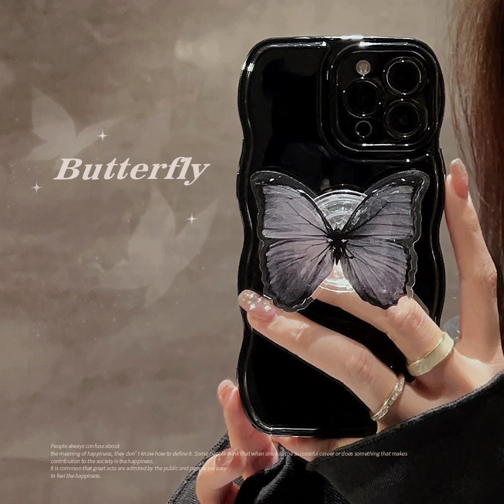 Чехол для телефона (Apple) совместим с iPhone 14 Pro — чёрный с бабочкой-держателем