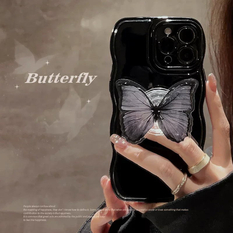 Чехол для телефона (Apple) совместим с iPhone 14 Pro — чёрный с бабочкой-держателем