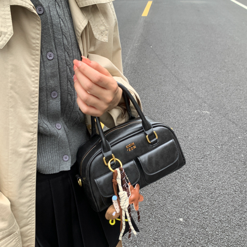 复古美拉德风手提包女士包包2025新款简约保龄球包单肩斜挎小方包|undefined