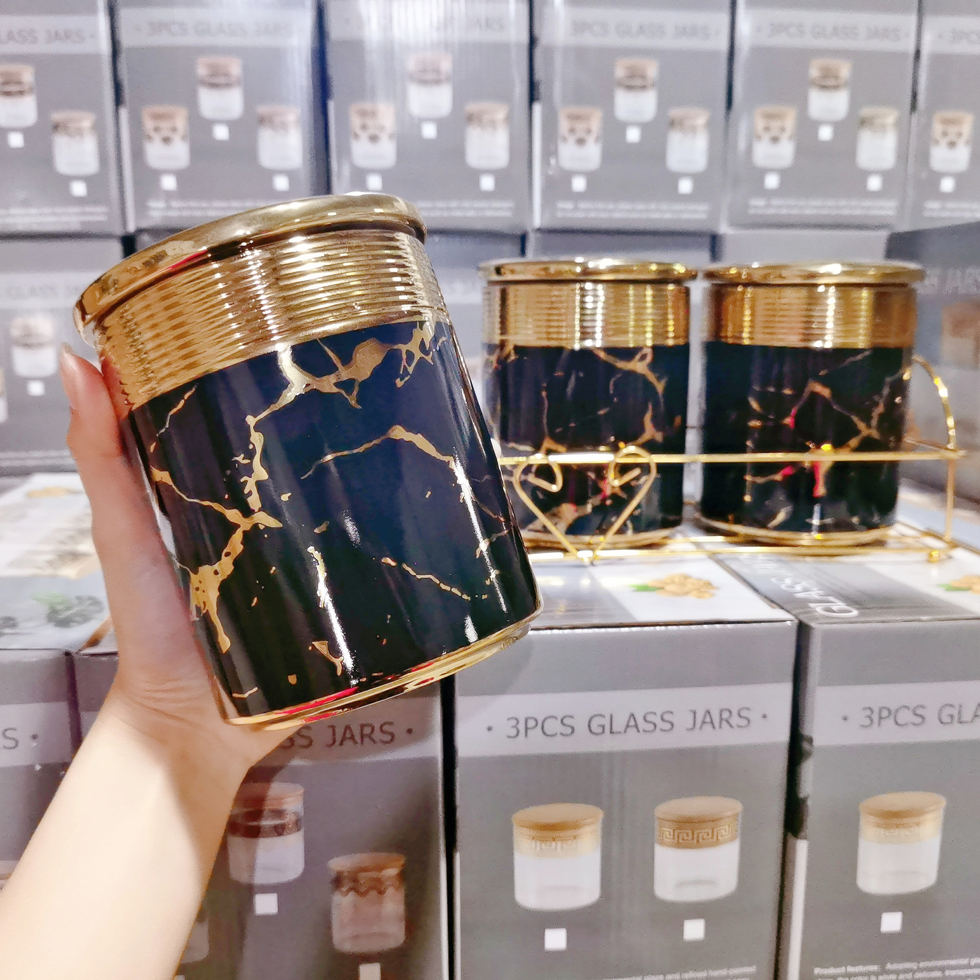 Luz galvanoplastia de lujo sellado tarro de cerámica chapado en oro condimento tarro cocina almacenamiento tarro condimento botella café tarro traje