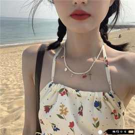 独行少女蝴蝶结吊带辣妹出游记性感小花朵挂脖打结系带跨境批发夏