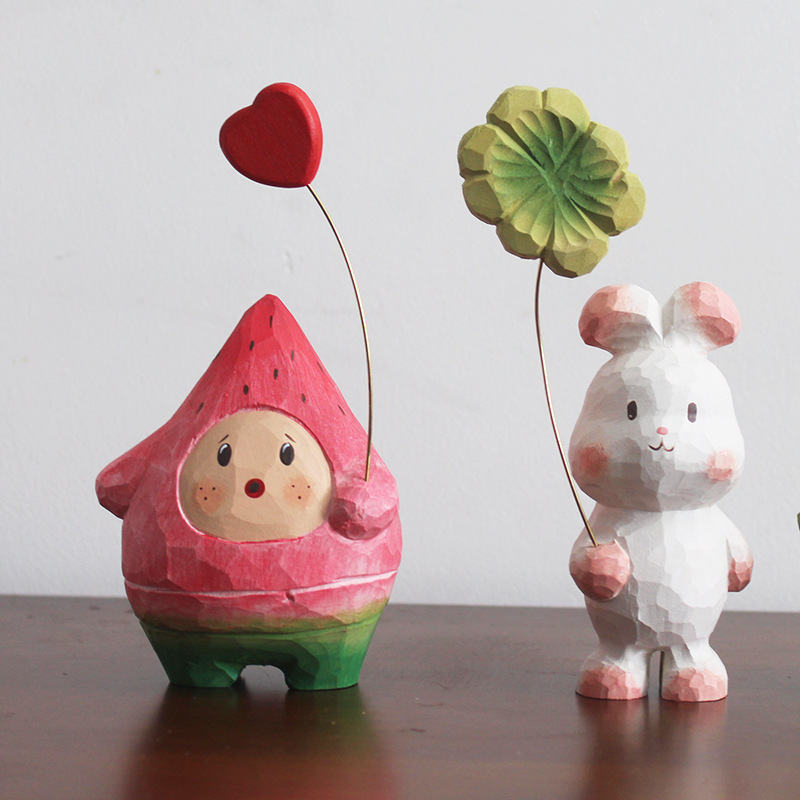 Healing Gift Handmade Wood Carved Watermelon Popular Ball Ornaments Cute Desktop Decoration Creative Festival Gift
